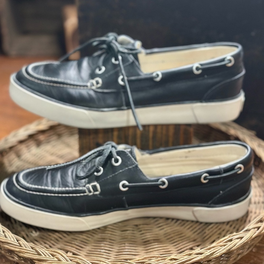 Polo by Ralph Lauren Men's Navy Leather Boat Shoes Gently Used Size 9D - Picture 6 of 9